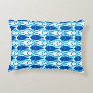 Coussins Décoratifs Poissons modernes de la moitié du siècle, bleu d