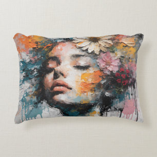 Coussins Décoratifs Portrait de femme floral abstrait de luxe sur toil