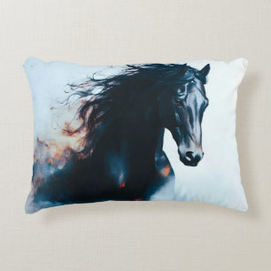 Coussins Décoratifs Portrait minimaliste de cheval noir de course