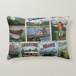Coussins Décoratifs Posters vintage de loisirs en plein air avec canoë