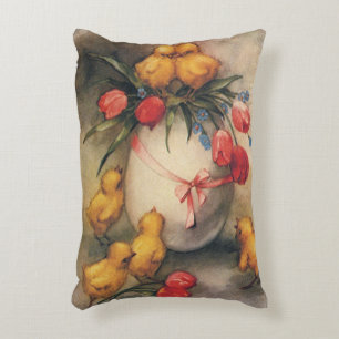 Coussins Décoratifs Poussins de Pâques vintage, Œuf avec fleurs de tul
