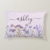 Coussins Décoratifs Pré de fleurs sauvages mauves à l'aquarelle Monogr (Dos)