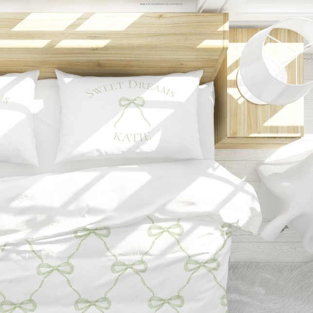 Coussins Décoratifs Preppy Green Bow Sweet Dreams (Matching pillow and duvet cover)
