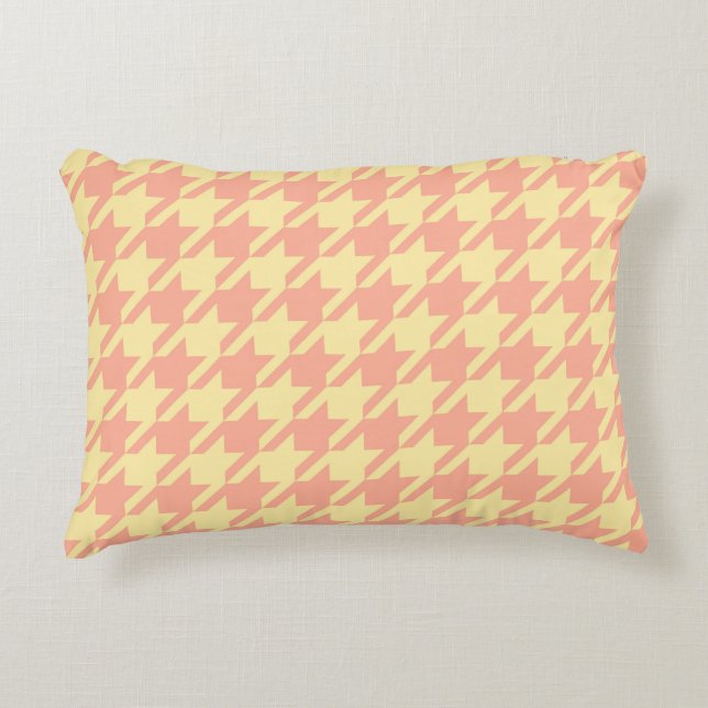 Coussins Décoratifs Preppy Pepita Houndstooth Pastel Peach Yellow (Devant)