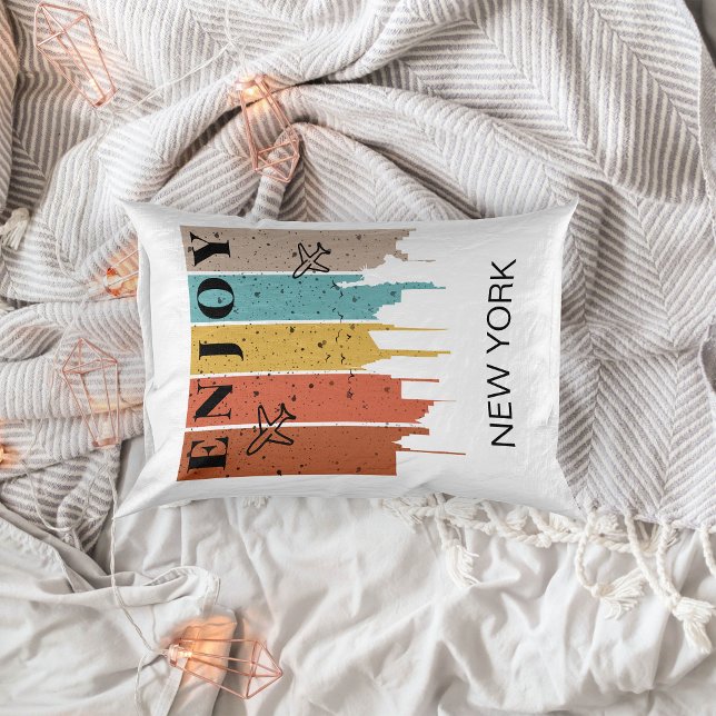 Coussins Décoratifs PROFITEZ DE NEWYORK, bâtiments, avions | Voyage (Enjoy New York travel lover Pillow)