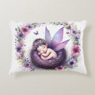 Coussins Décoratifs Purple Baby Fairy dans un nid Baby Girl Birth Stat