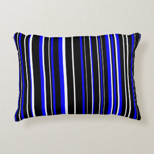Coussins Décoratifs Rayure de code-barres noir, bleu et blanc