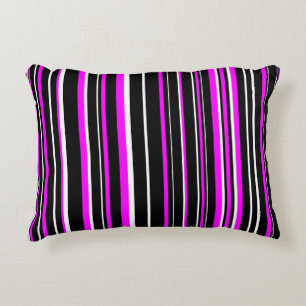 Coussins Décoratifs Rayure de code-barres noir, rose et blanc