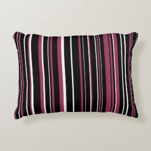 Coussins Décoratifs Rayure de code-barres noir, rose sangria et blanc