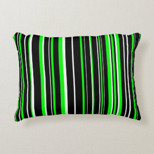 Coussins Décoratifs Rayure de code-barres noir, vert citron et blanc