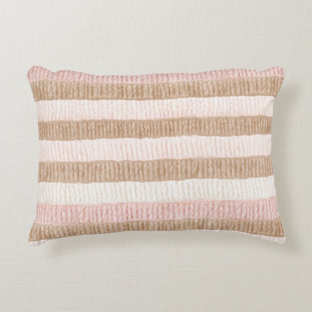 Coussins Décoratifs Rayures Crème Beige Rose (Devant)