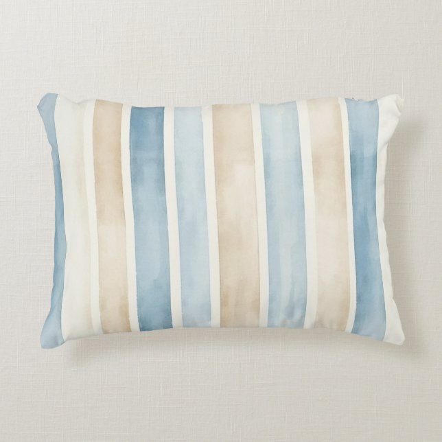 Coussins Décoratifs Rayures Crème Bleu de Plage (Devant)