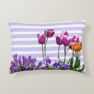 Coussins Décoratifs Rayures pastel avec fleurs de tulipes