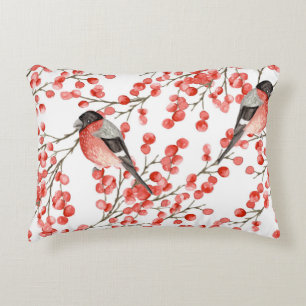 Coussins Décoratifs Red Berries Bullfinches Motif aquarelle