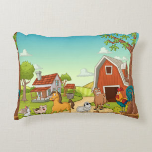Coussins Décoratifs Red Farmhouse Grange et animaux de la ferme