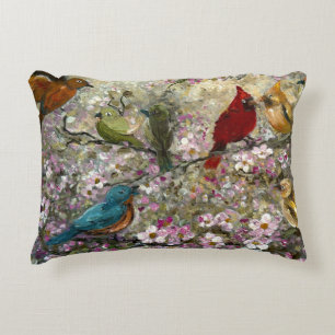 Coussins Décoratifs Rencontre printanière : Oiseaux chanteurs colorés 