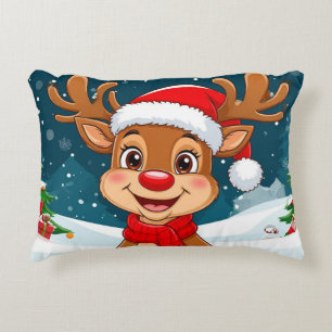 Coussins Décoratifs Renne de dessin animé avec chapeau de Père Noël