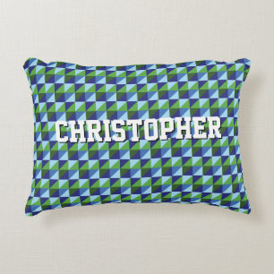 Coussins Décoratifs Rétro Abstrait Géométrique Triangle Bleu & Vert