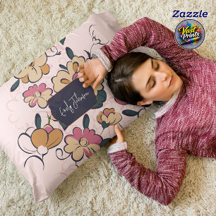 Coussins Décoratifs Rétro Botanique Nom Personnalisé Rose Crème Beige