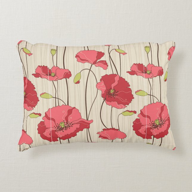 Coussins Décoratifs Rétro motif de pavots (Devant)