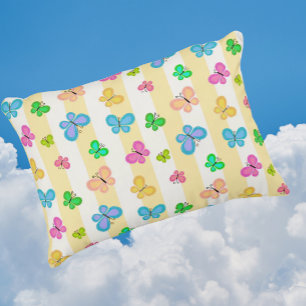 Coussins Décoratifs Rêves de papillon jaune et blanc rayé