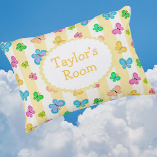 Coussins Décoratifs Rêves de Papillon Personnalisés Jaune Rayure Blanc
