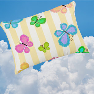 Coussins Décoratifs Rêves de papillon rayure jaune blanc