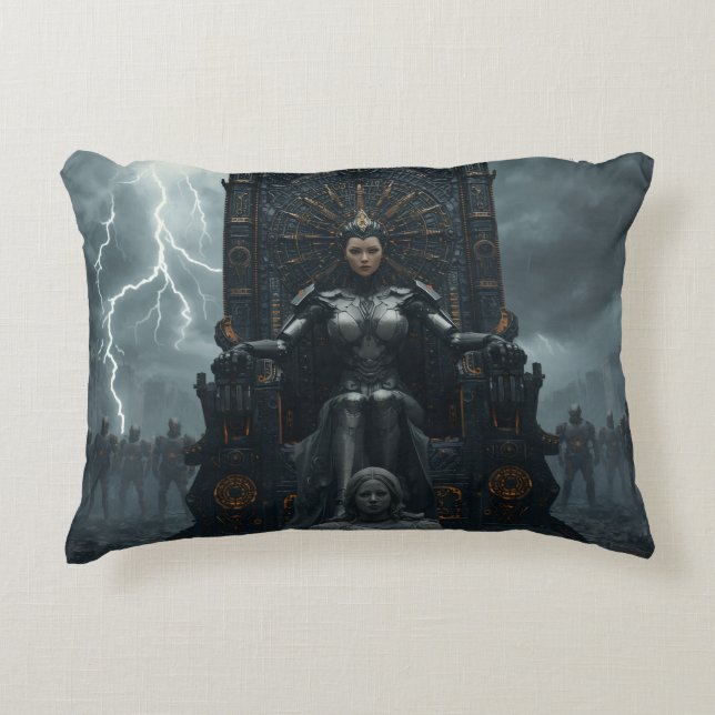 Coussins Décoratifs Rise of the AI Empress: Sci fi Cyberpunk Pillow (Devant)
