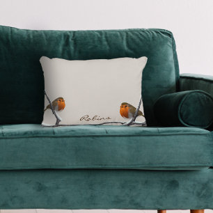 Coussins Décoratifs Robin Oiseaux Sur Branche D'hiver Personnalisé