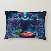 Coussins Décoratifs Robot Cyberpunk Futuriste Neon Nourriture Ramen (Dos)