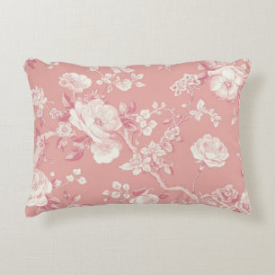 Coussins Décoratifs Rose ancienne toile motif floral rose tendre