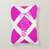 Coussins Décoratifs Rose chaud moderne et blanc, nom personnalisé (Devant(Vertical))