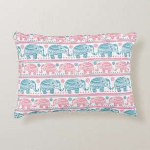 Coussins Décoratifs Rose et motif ethnique turquoise d'éléphant