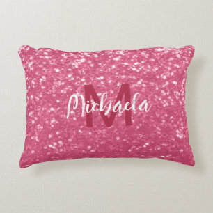Coussins Décoratifs Rose faux paillettes scintillantes Monogramme rose
