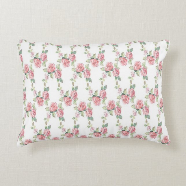 Coussins Décoratifs Rose Florale Rose Chic Usé (Devant)