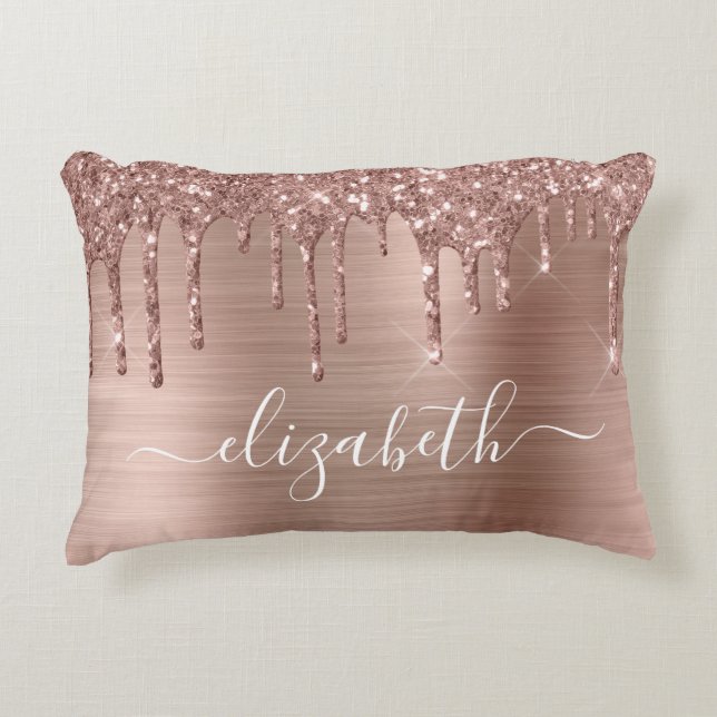 Coussins Décoratifs Rose Gold Dripping Glitter Personalized (Devant)