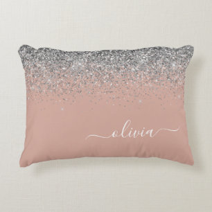 Coussins Décoratifs Rose Gold Rose Pâle Argent Paillettes Monogramme