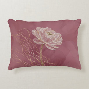 Coussins Décoratifs Rose Poussiéreuse Or Floral Line Art Élégant