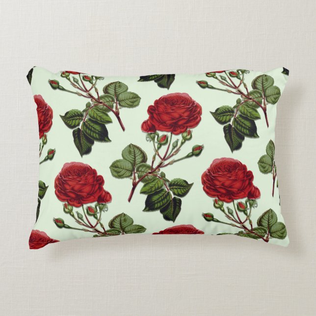 Coussins Décoratifs Rose Red Long Stem Motif Mint Green Arrière - plan (Devant)