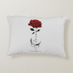 Coussins Décoratifs Rose rouge gothique et lune de croissant avec amou