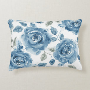 Coussins Décoratifs Roses Bleues Fleurs Botaniques Aquarelle Floral