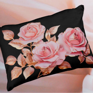 Coussins Décoratifs Roses Rose Gold sur Fond Noir