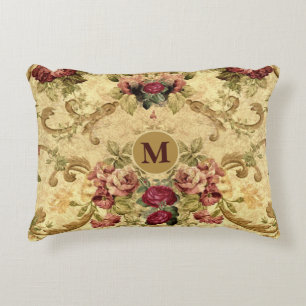 Coussins Décoratifs Roses victoriennes vintage mauve avec monogramme d