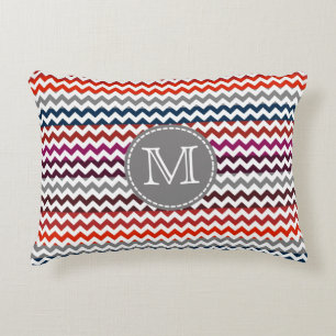 Coussins Décoratifs Rouge blanc gris Chevron Zigzag Monogramme