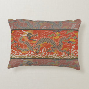 Coussins Décoratifs Rouge Impérial & Motif de Soie de Dragon Noir