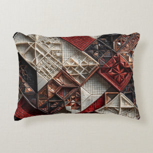 Coussins Décoratifs Rouge Noir Ivoire Micro Mosaïque 3D Géométrique