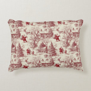 Coussins Décoratifs Rouge traditionnel du Père Noël sur Toile De Jouy 