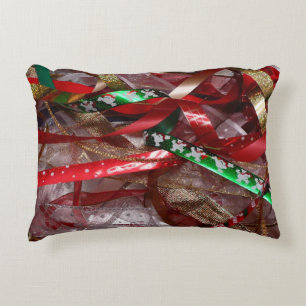Coussins Décoratifs Rubans de Noël Rouge Vert et Or Fêtes