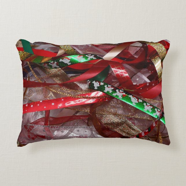 Coussins Décoratifs Rubans de Noël Rouge Vert et Or Vacances (Devant)