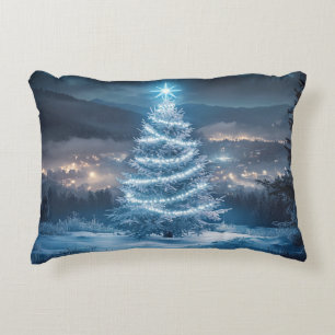 Coussins Décoratifs Sapin de Noël Nuit Hivernale Lumineuse Bleue